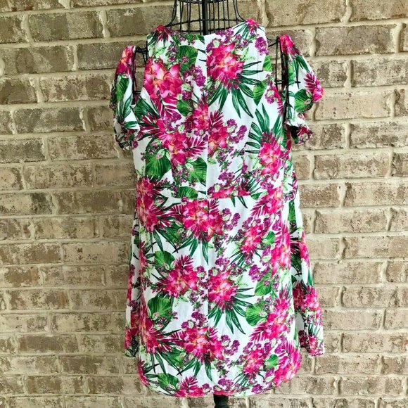 Umgee Cold Shoulder Dress Small Floral Keyhole - Picture 8 of 14